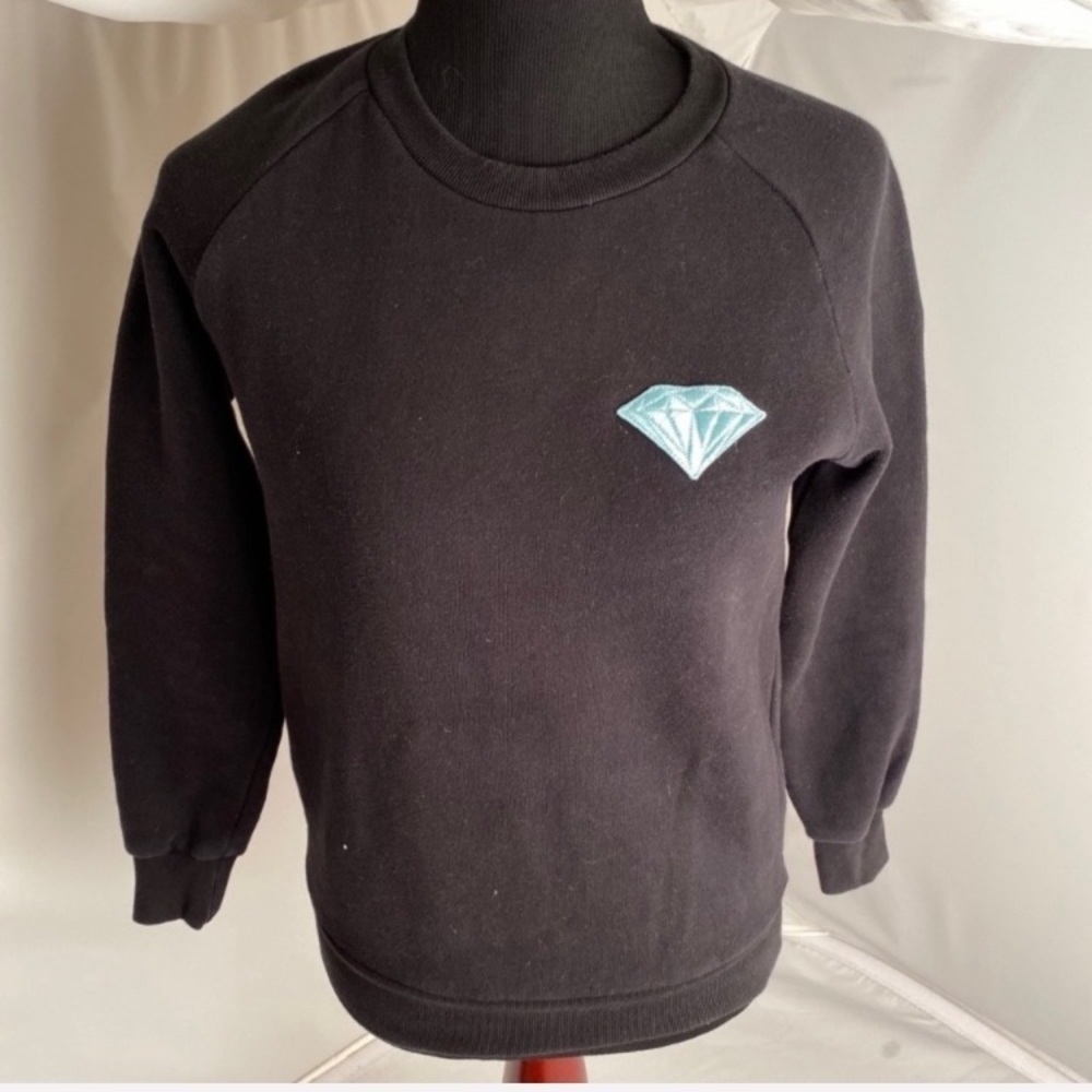 Diamond Supply Co black and aqua logo crew neck pullover sweatshirt XS